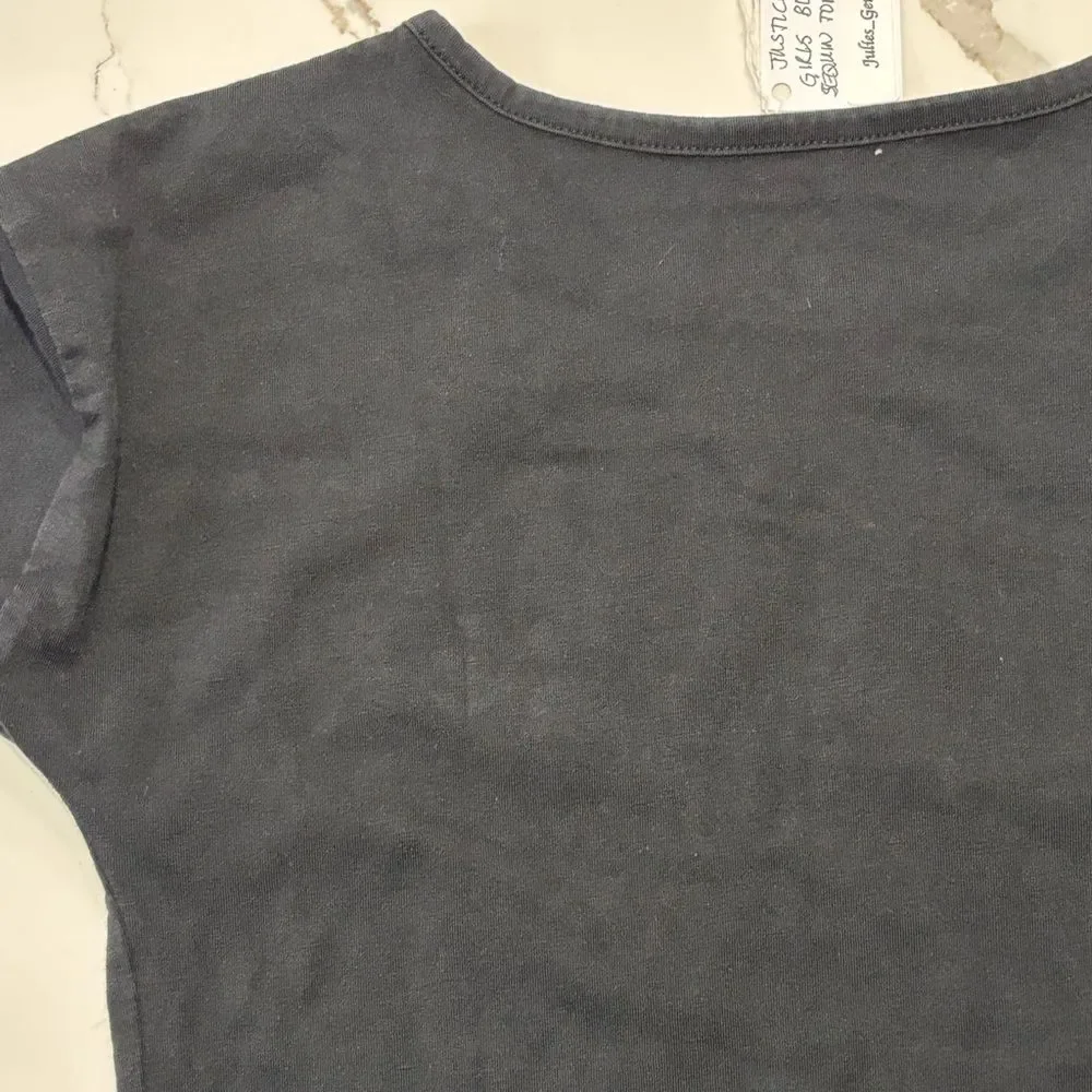 JUSTICE | Black Sequins Girls Long Sleeve Top T Shirt Embellished Size 7